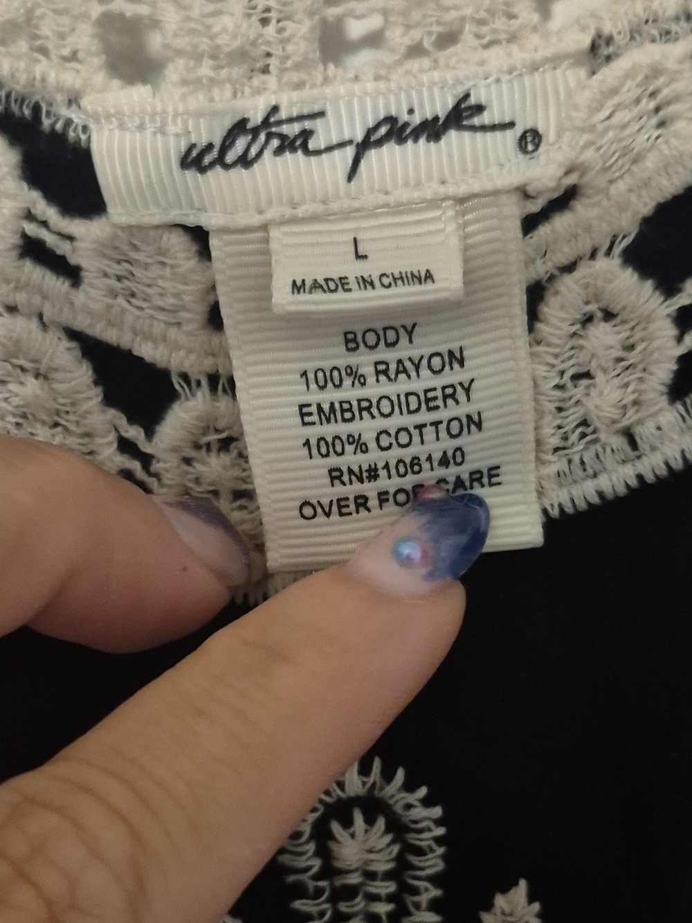 Ultra Pink Black Tank Top with Cream Crochet Trim - Picture 3 of 3